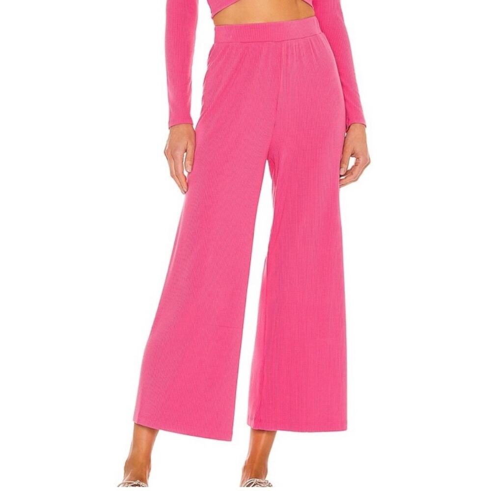 L*SPACE Charlie Pant Bubblegum Pink Ribbed Cropped Crop Wide Leg Small NWT